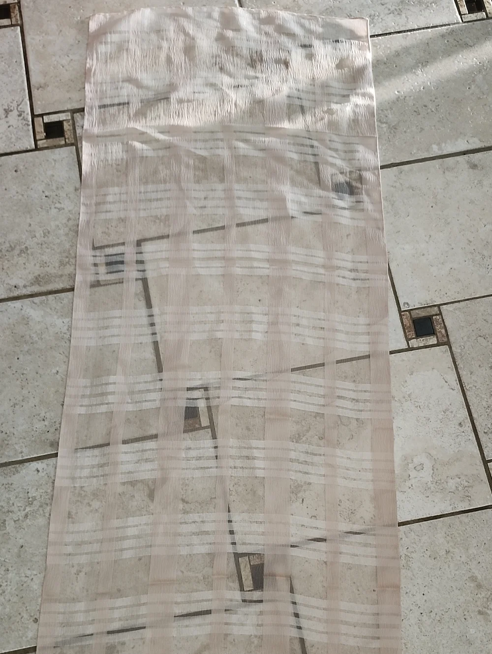 Silk Sheer Beige Plaid Scarf 15x60 Inches